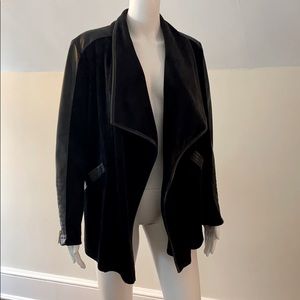 Calvin Klein Draped Lapel Jacket Faux Leather Trim
